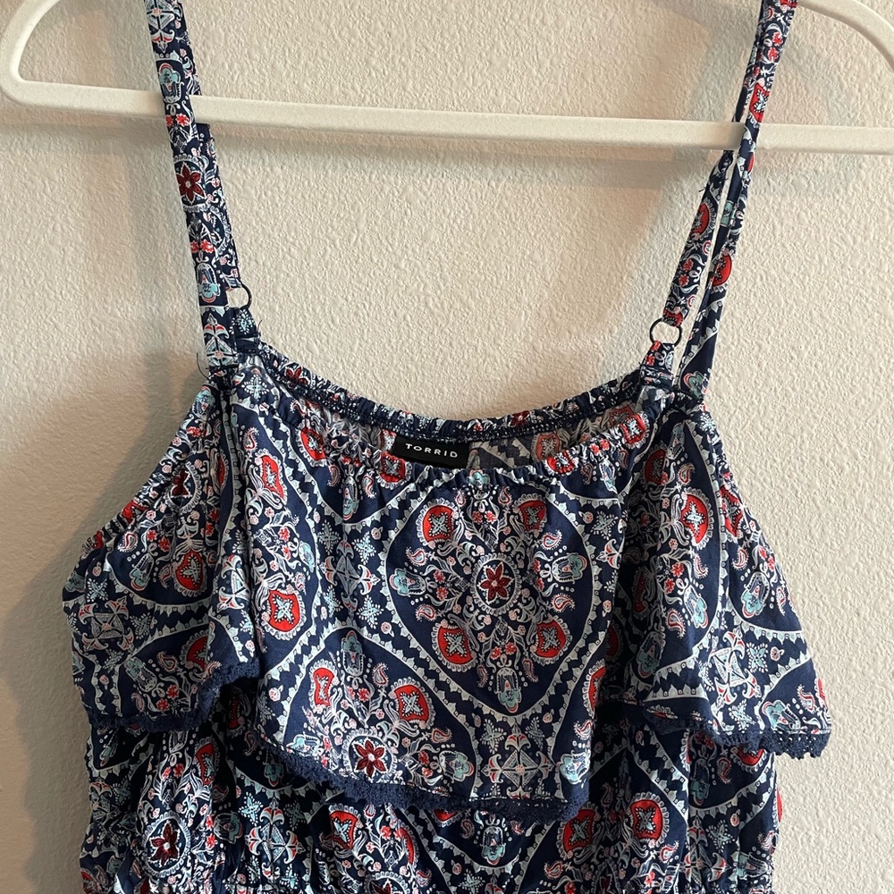 Torrid Babydoll Tank Top Paisley Ruffle Women’s Plus 2X Crochet-Trim Blue/Red - Picture 4 of 9